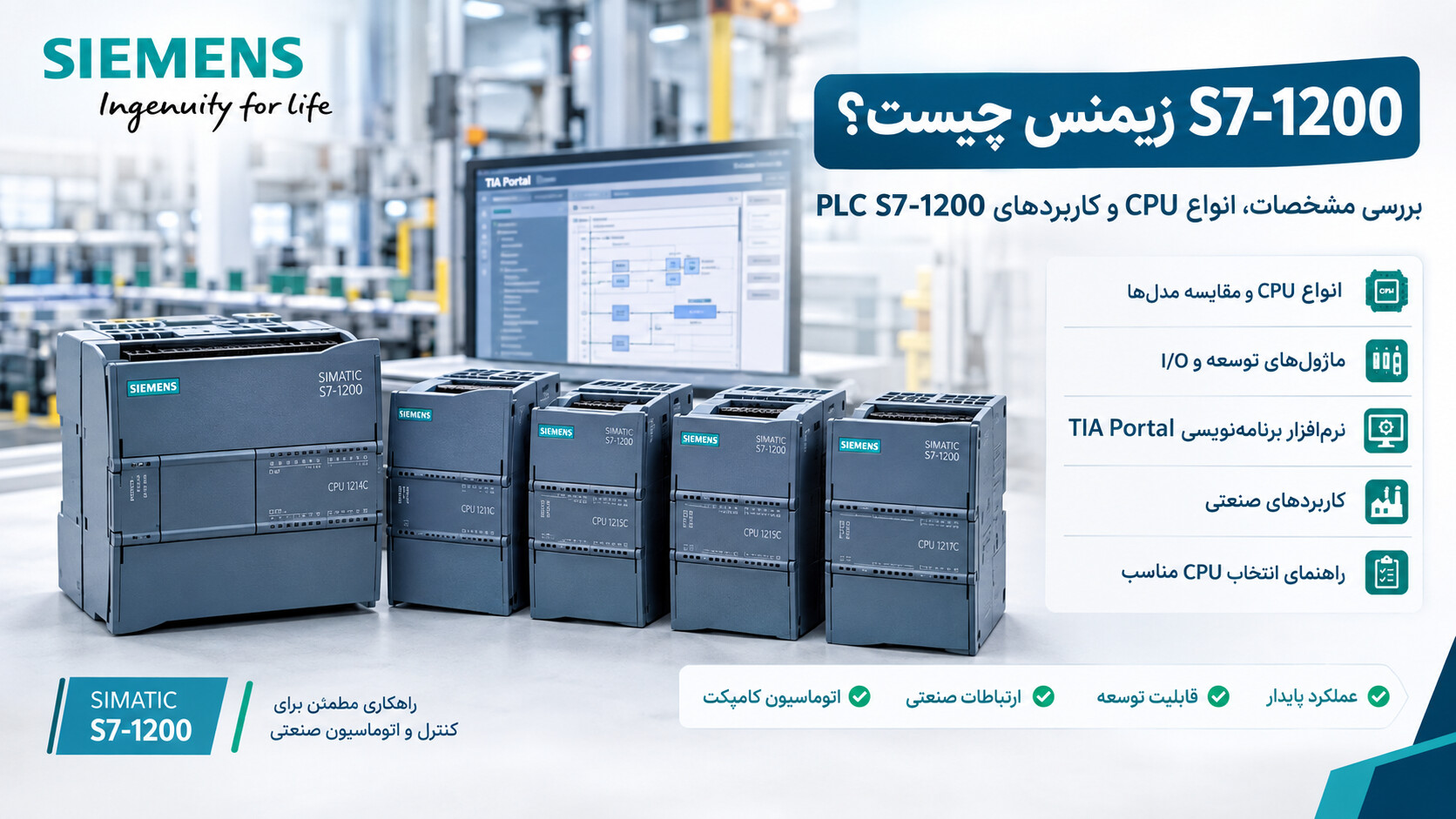 PLC S7-1200 زیمنس، انواع CPU و قابلیت‌های اتوماسیون صنعتی